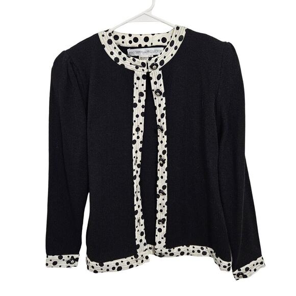 NWT 80s Vintage Anne Crimmins for Umi Black Polka Dot Trim Sweater Blazer Size S - Picture 2 of 7